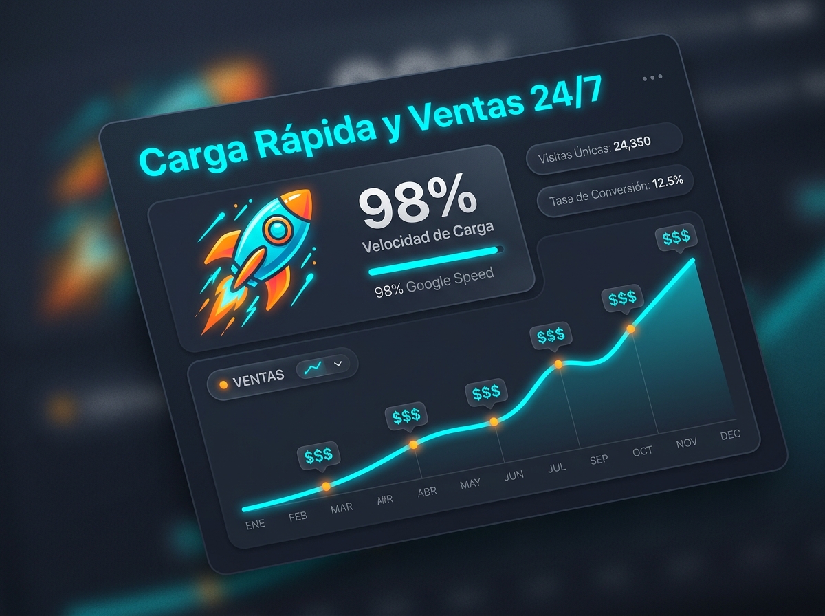 Velocidad de Carga 98% y Ventas 24/7